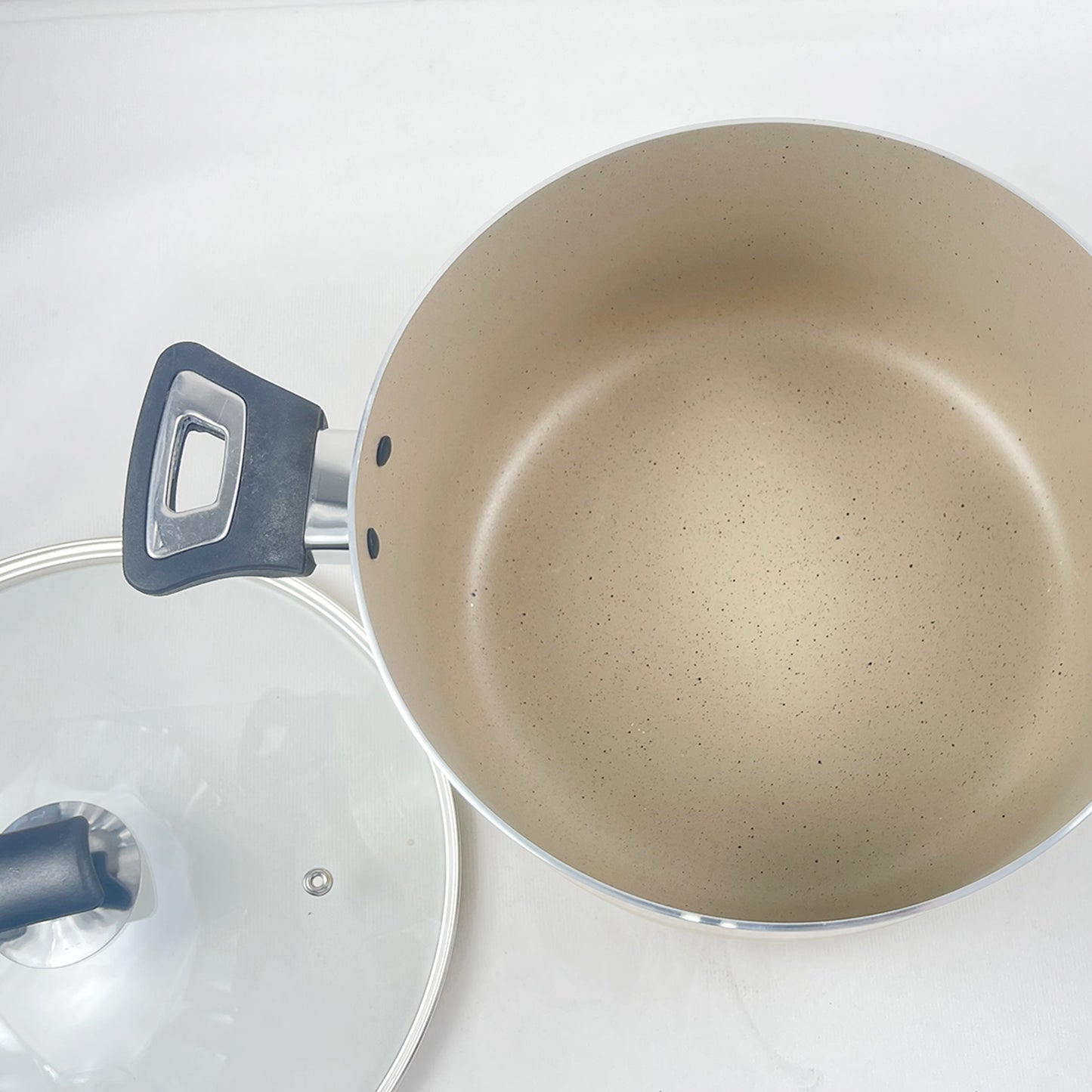 Non Stick Marble Coating Classic Casserole/Begona with Glass Lid - Beige