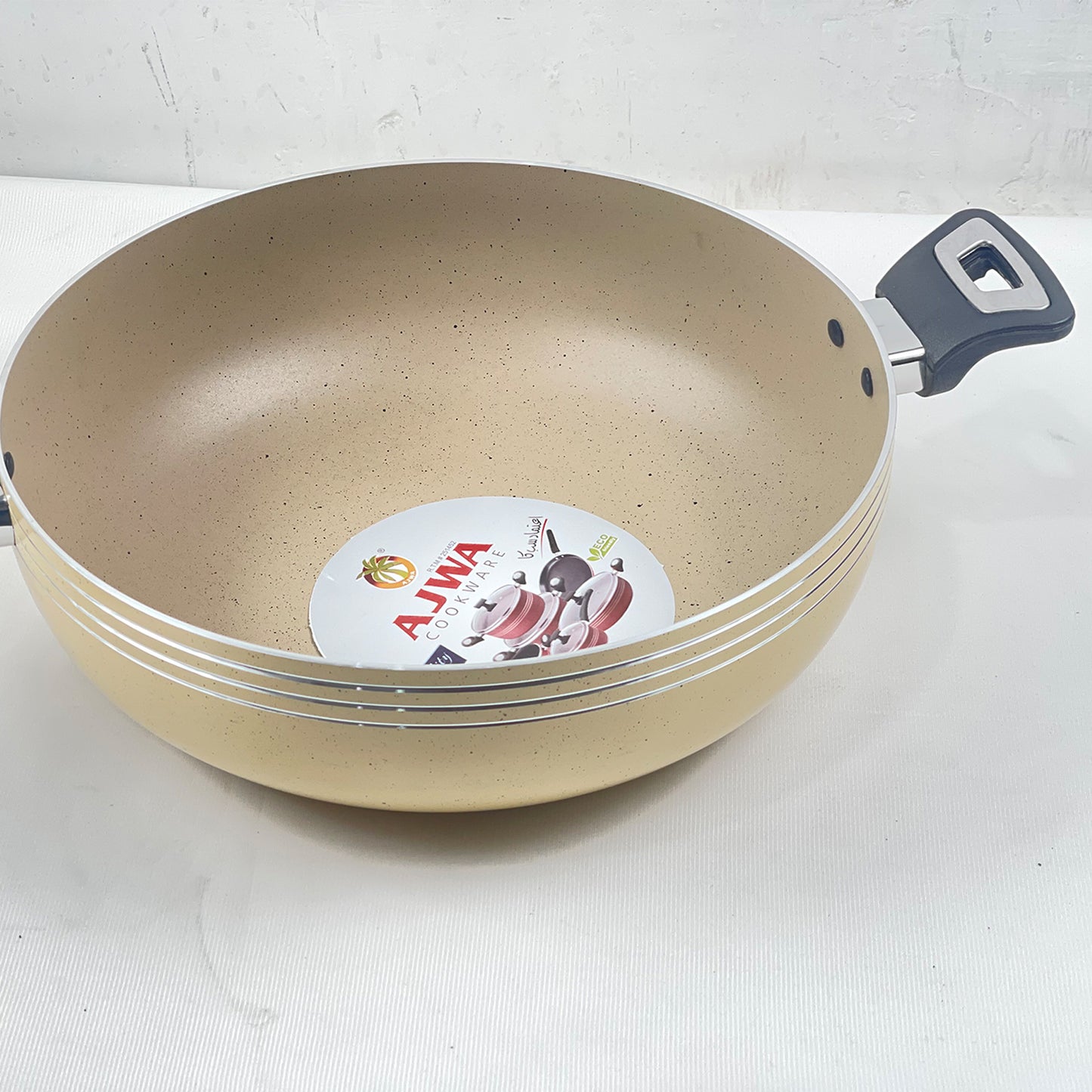 Non Stick Marble Coating Classic Wok/Karahi with Glass Lid - Beige