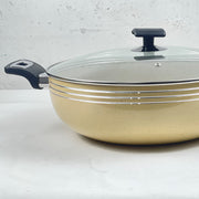 Non Stick Marble Coating Classic Wok/Karahi with Glass Lid - Beige