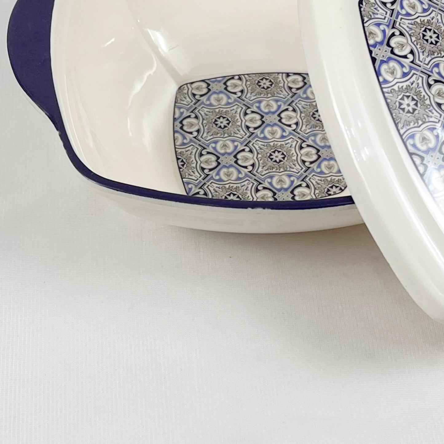 Double Glazed Rectangle Curry Bowl with Lid & Small Soup Bowl Set - R2