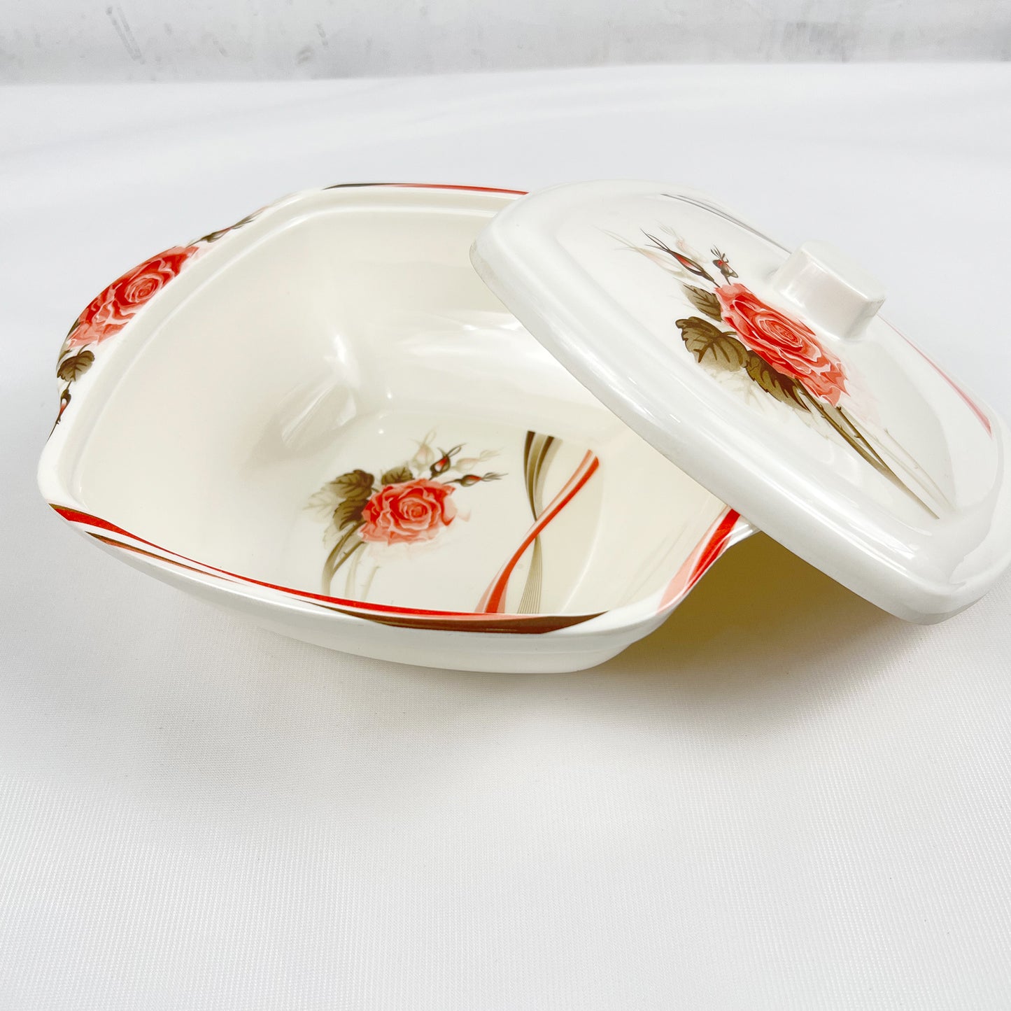 Double Glazed Rectangle Curry Bowl with Lid & Small Soup Bowl Set - R1