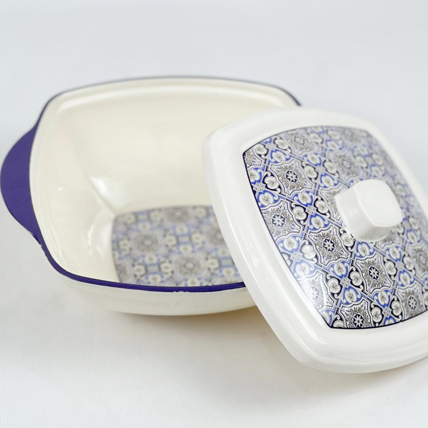 Double Glazed Rectangle Curry Bowl with Lid & Small Soup Bowl Set - R2