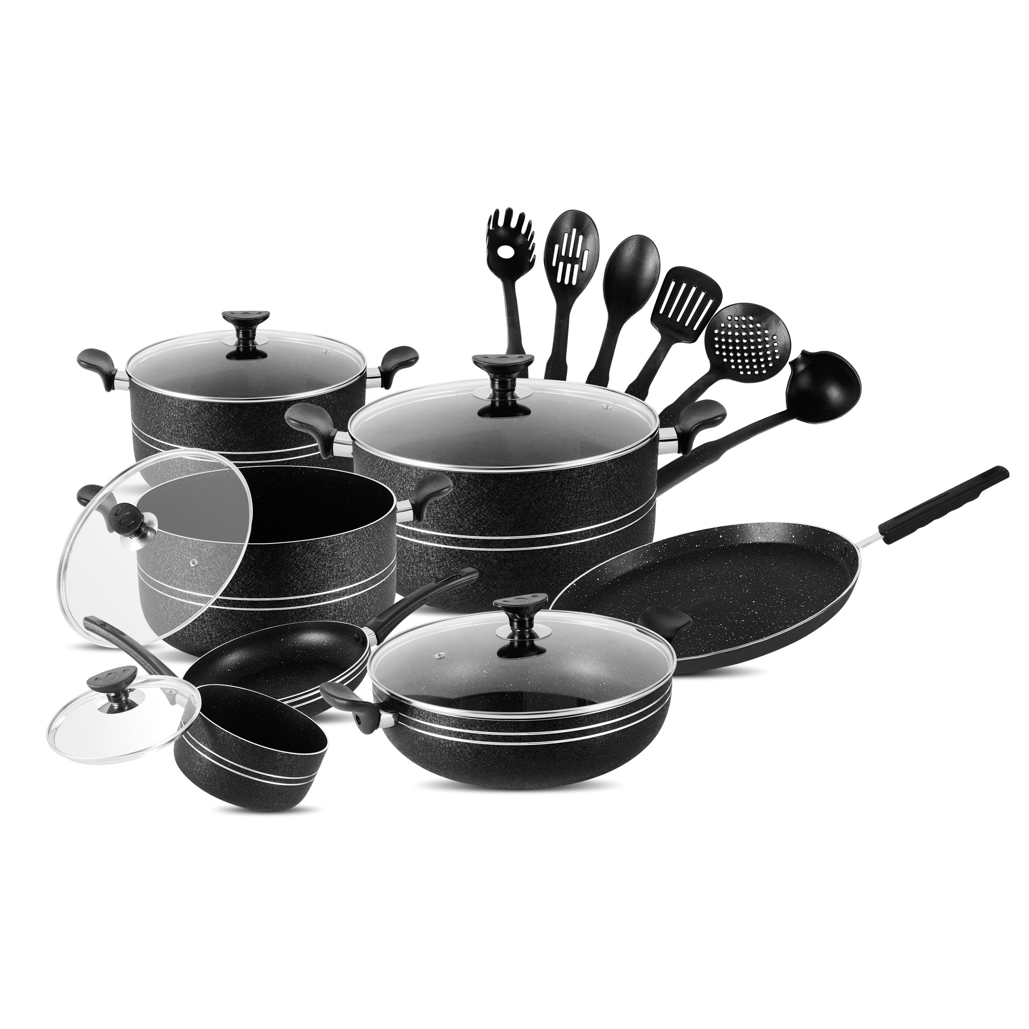 21 Pieces Non Stick Marble Coating Jumbo Gift Set - Black