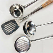 Set of 4 Pieces Stainless Steel Cooking Spoon with Wooden Handle