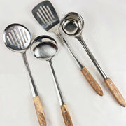 Set of 4 Pieces Stainless Steel Cooking Spoon with Wooden Handle