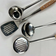 Set of 4 Pieces Stainless Steel Cooking Spoon with Wooden Handle