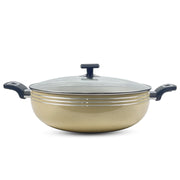 Non Stick Marble Coating Classic Wok/Karahi with Glass Lid - Beige