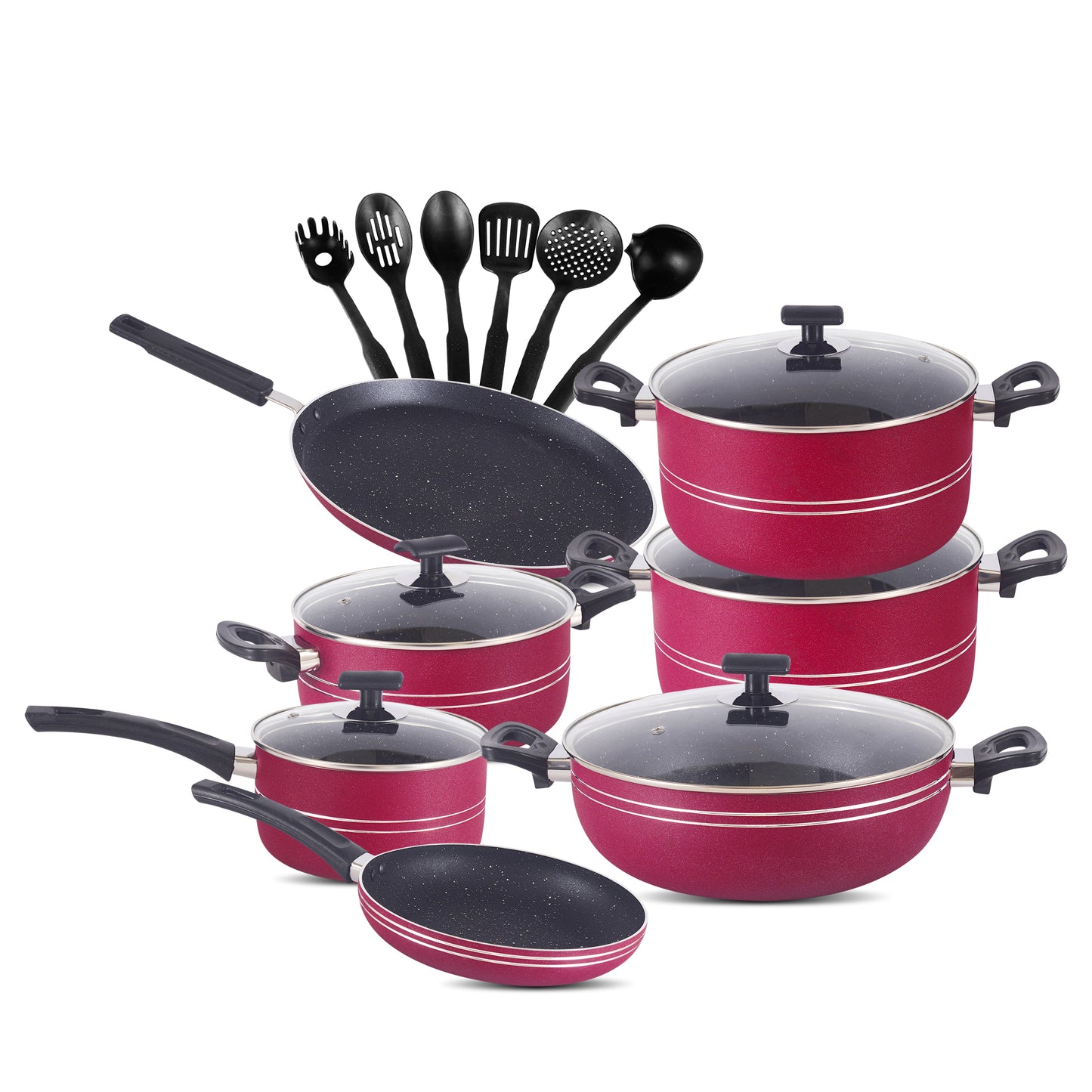 18 Pieces Non Stick Marble Coating Classic Gift Set - Maroon