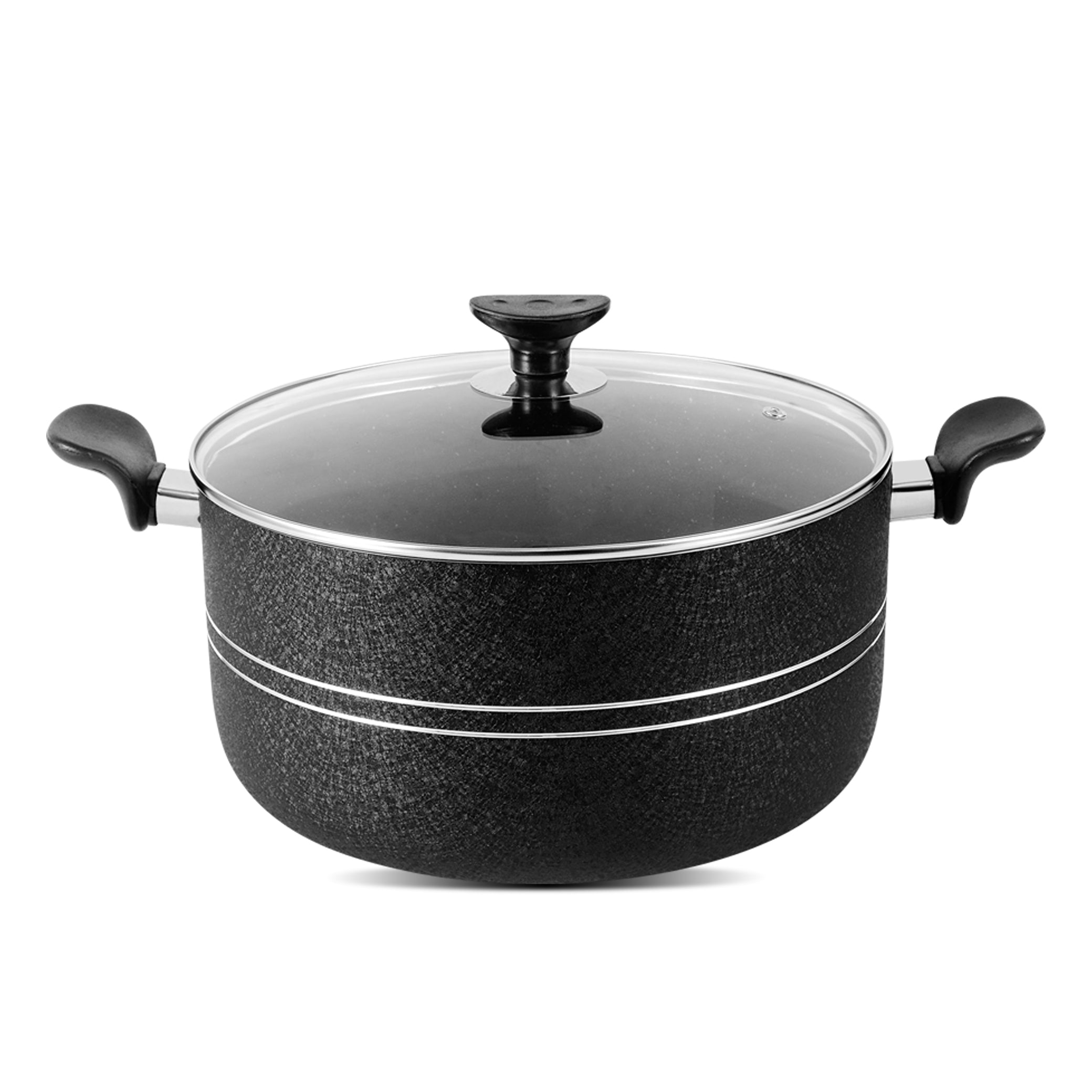 Non Stick Marble Coating Classic Casserole/Begona with Glass Lid - Black