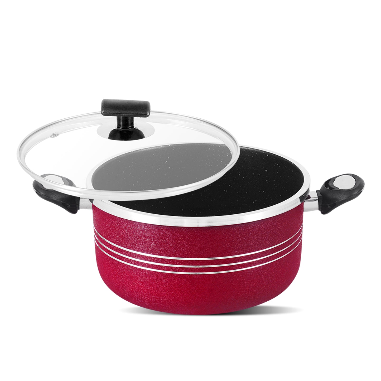 Non Stick Marble Coating Forging Casserole/Begona with Glass Lid - Maroon & Black