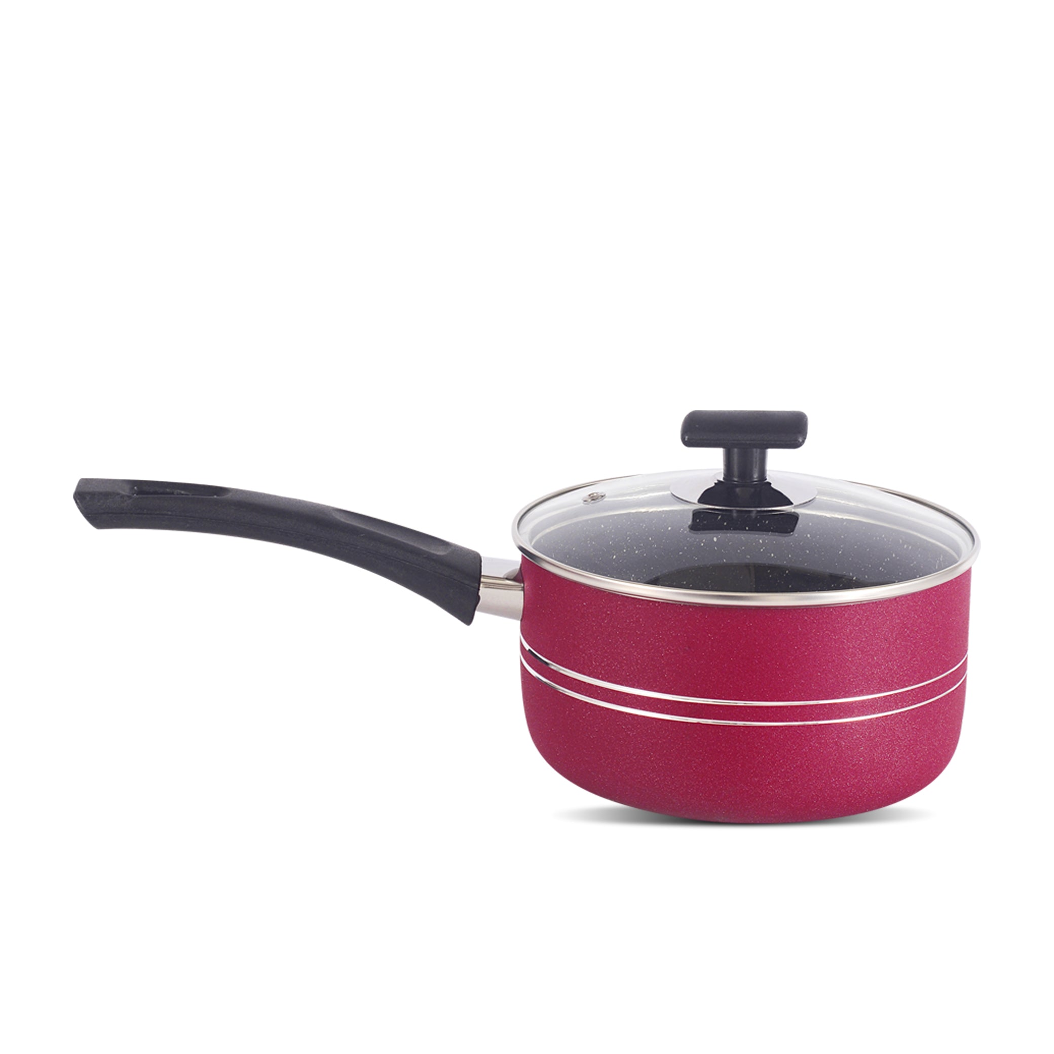 Non Stick Marble Coating Classic Sauce Pan - Maroon & Black